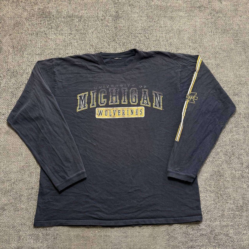 University of Michigan Wolverines Long Sleeve Shirt Mens XL Navy Blue NCAA Y2K